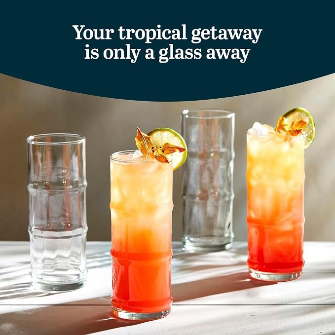 Libbey Tiki Bamboo Highball Drinking Glasses, Iconic 16 Oz Tall Cocktail - Image 2