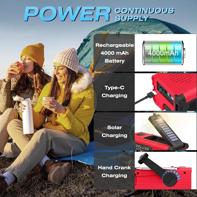 NITIGO Emergency Weather Radio, 4000mAh NOAA Weather Alert Radio Solar Charging - Image 6