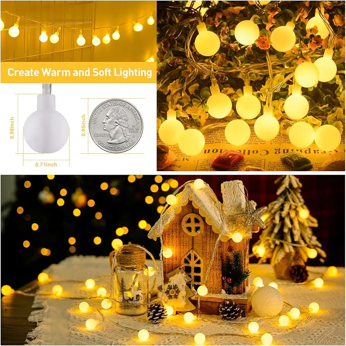 JMEXSUSS 100 LED Connectable Globe String Lights Indoor Bedroom, 33ft Warm - Image 8