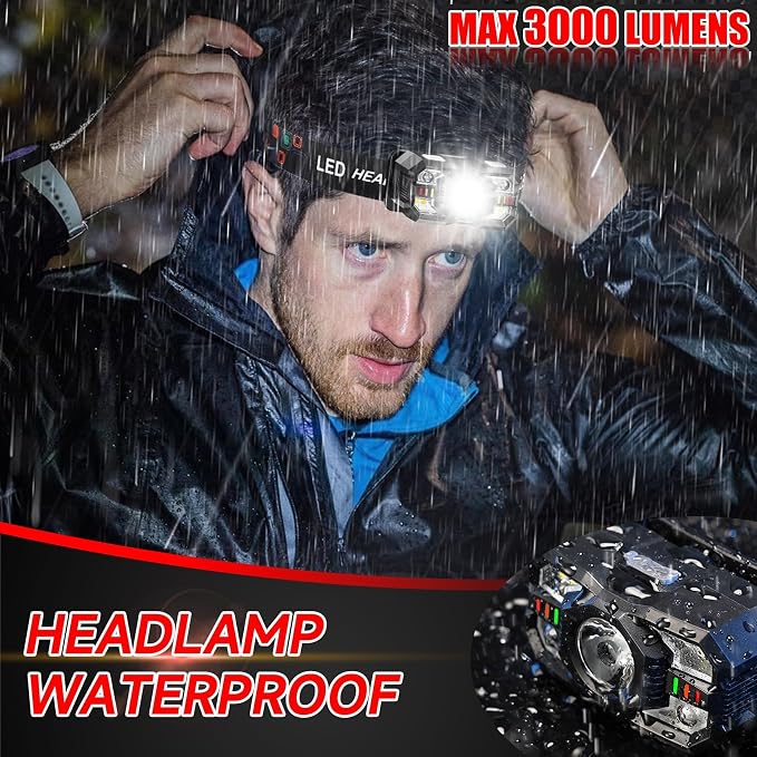 Headlamp Rechargeable 2Pack, 3000 Lumen Ultra-Light Bright Headlamp Flashlight - Image 5