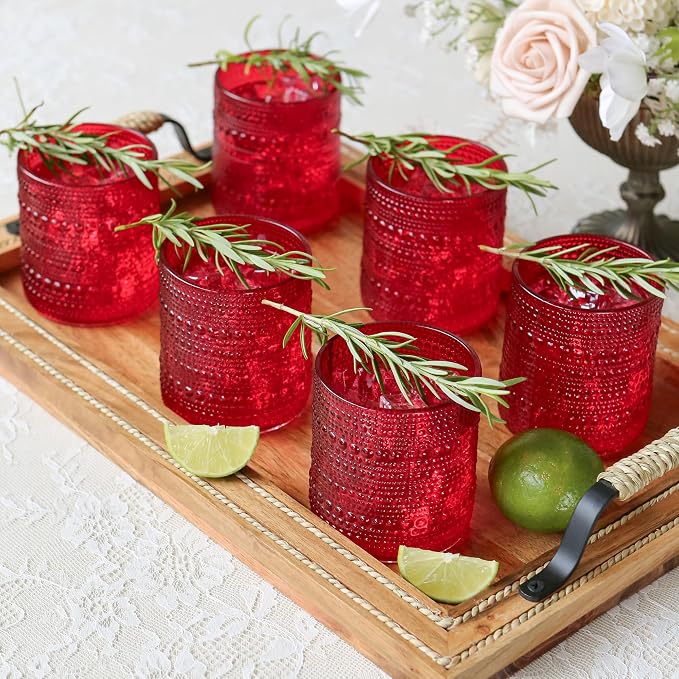 Kate Aspen Retro Arch Floral Red Drinking Glasses Set of 6, 10 oz Vintage by KateAspen