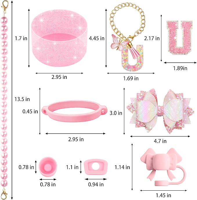 9PCS Pink for Stanley Cup Accessories Set Bling Initials Bow Charms for Stanley - Image 3