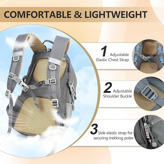 Hiking Backpack With Rain-cover, 30L Travel Backpacks - Image 4