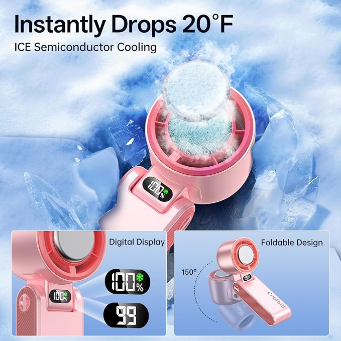 Handheld Portable Fan with Ice Cooler: 100-Speed 5500mAh Rechargeable Handheld - Image 2