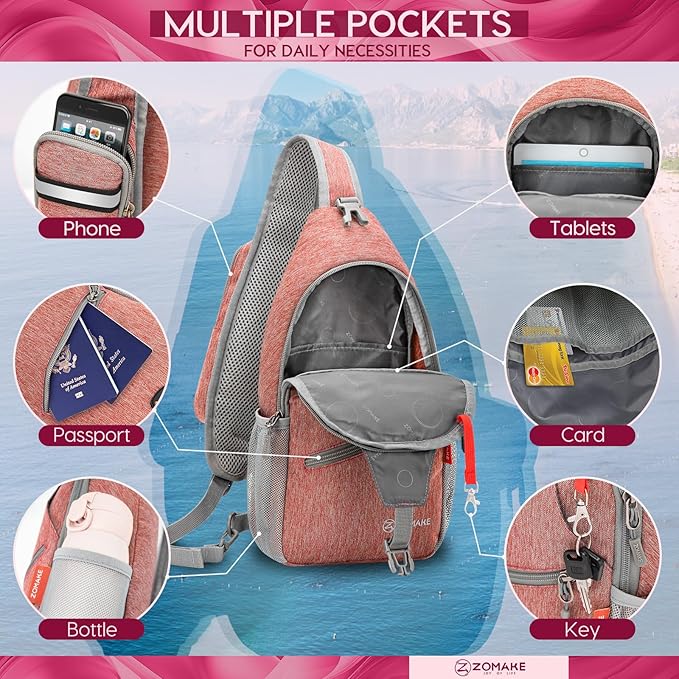 ZOMAKE Sling Bag, Small Crossbody Sling Backpack, Water Resistant Shoulder - Image 5