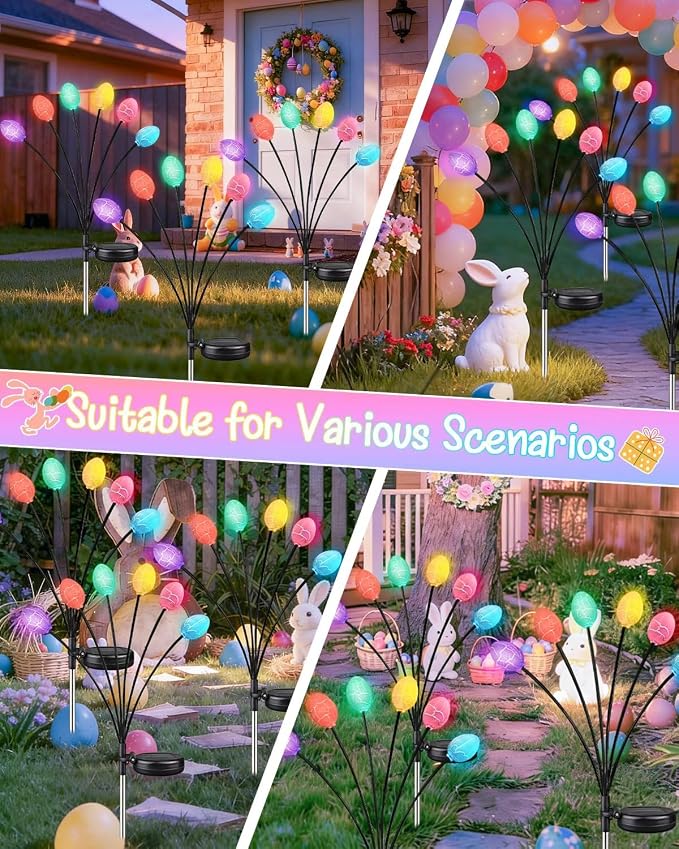 Upgraded 4 Pack Solar Easter Egg Lights Outdoor, Colorful Swaying Firefly Lights - Image 7