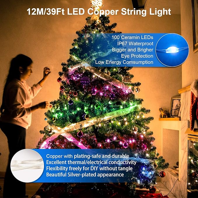 XEWEA Solar String Lights Outdoor, 40Ft 16 Colors 100 LED String Lights - Image 5