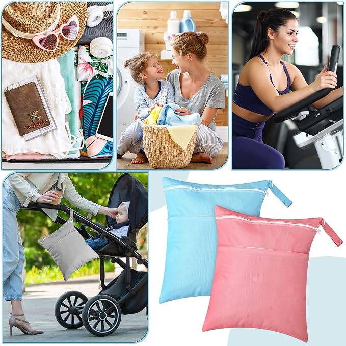 Woanger 10 Pack Wet Dry Bags for Baby Cloth Diapers Waterproof Reusable Travel - Image 6