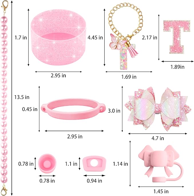 9PCS Pink for Stanley Cup Accessories Set Bling Initials Bow Charms for Stanley - Image 3