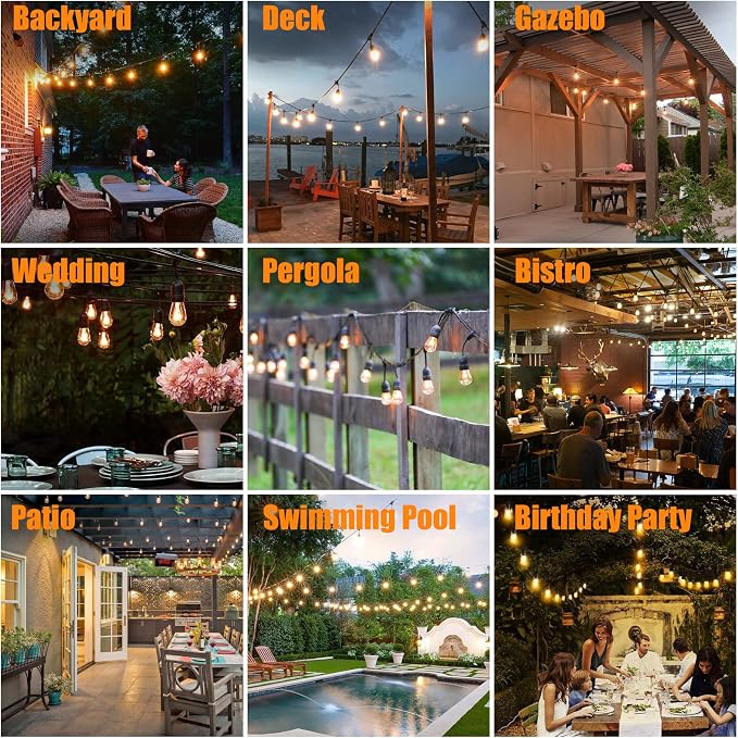 Achin Outdoor String Lights 48FT Dimmable Warm 2200K LED Patio Lights Outdoor - Image 4