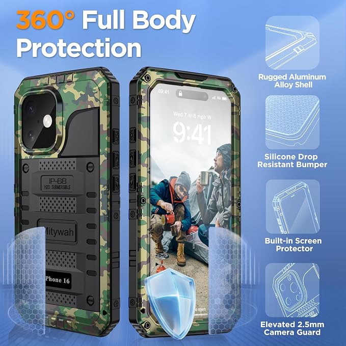 Mitywah Waterproof Case for iPhone 16, Shockproof Heavy Duty Case - Image 4