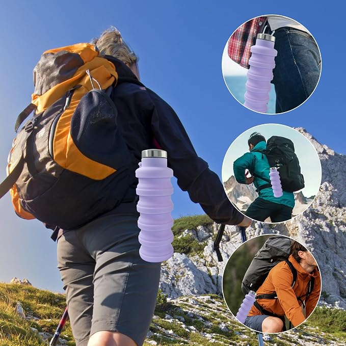 2 Pcs Silicone Collapsible Water Bottle, 17oz Portable and Lightweight Travel - Image 7