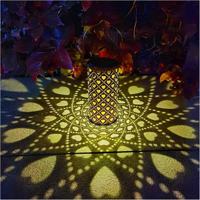 Solar Lanterns Outdoor Hanging Heart Pattern Decor Lantern, Waterproof Hollow by AITENISEN