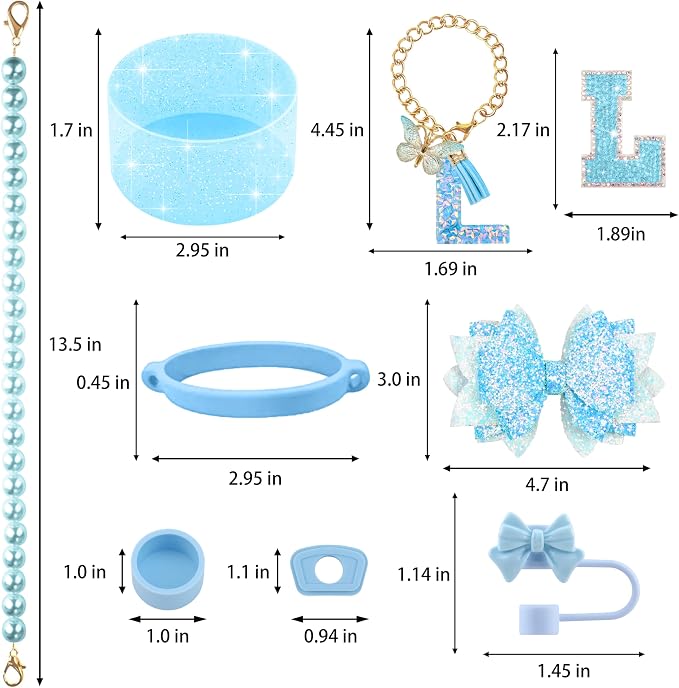 9PCS Blue for Stanley Cup Accessories Set Bling Initials Bow Charms for Stanley - Image 3