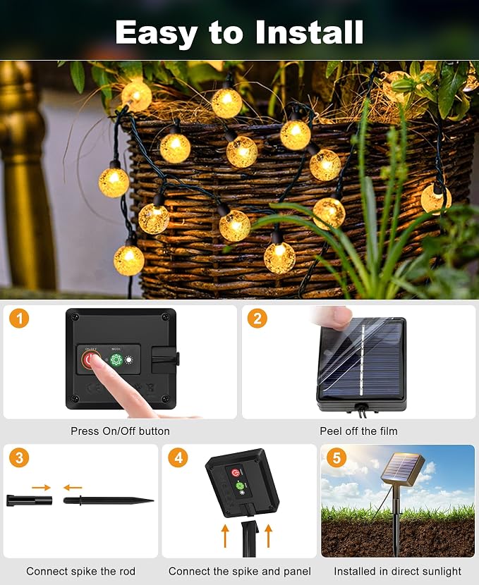 btfarm Solar String Lights Outdoor Waterproof, 50 LED 49 FT Solar Powered Patio - Image 6