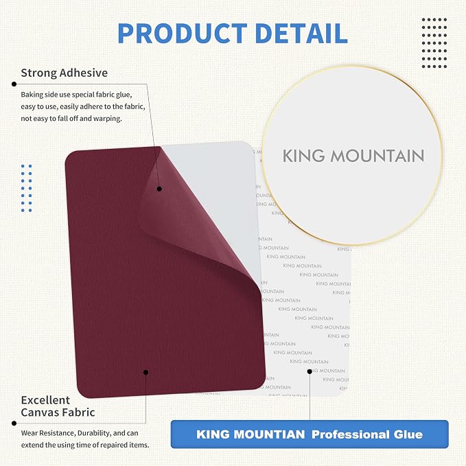 KING MOUNTAIN Canvas Repair Patch 5×8 Inch 8 Pcs Self-Adhesive Waterproof - Image 3