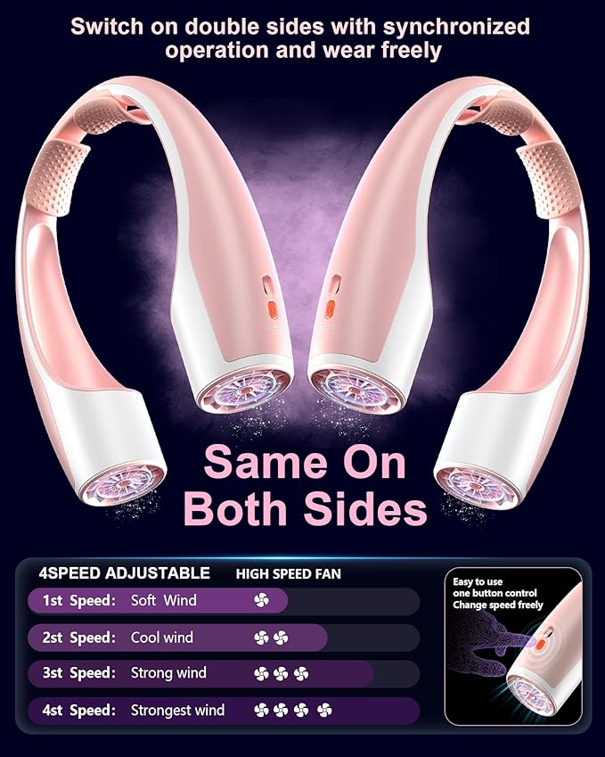 Rohent Neck Fans for Women Rechargeable: High Velocity 4 Speeds Cooling - Image 4