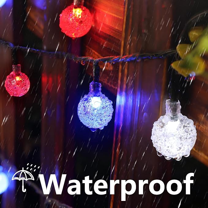 Joomer 4th of July Red White Blue Solar String Lights, 39FT 60LED Waterproof - Image 4