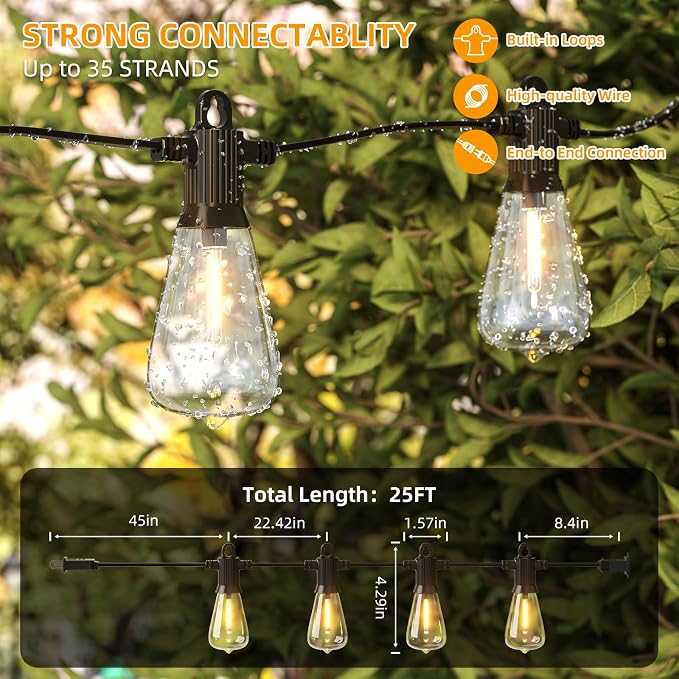 LED Outdoor String Lights, 25FT Outside Waterproof Patio Lights - Image 3