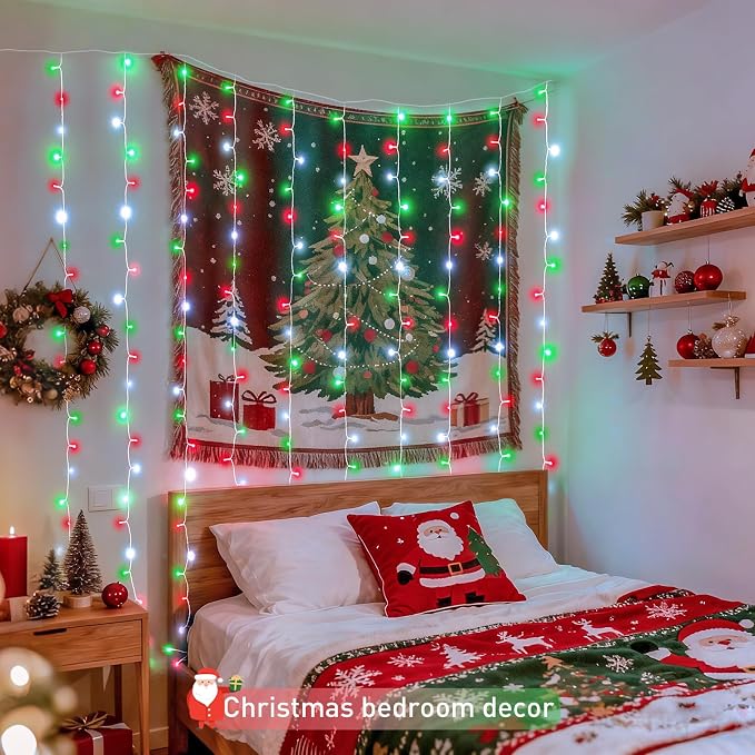 JMEXSUSS 300LED Red White and Green Christmas Curtain Lights - Image 4
