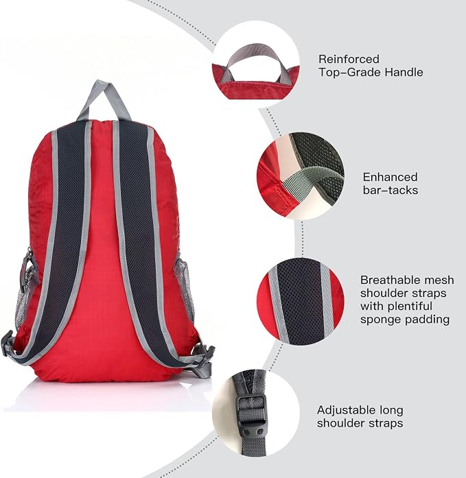 Outlander Packable Handy Lightweight Travel Hiking Backpack Daypack-Orange - Image 4