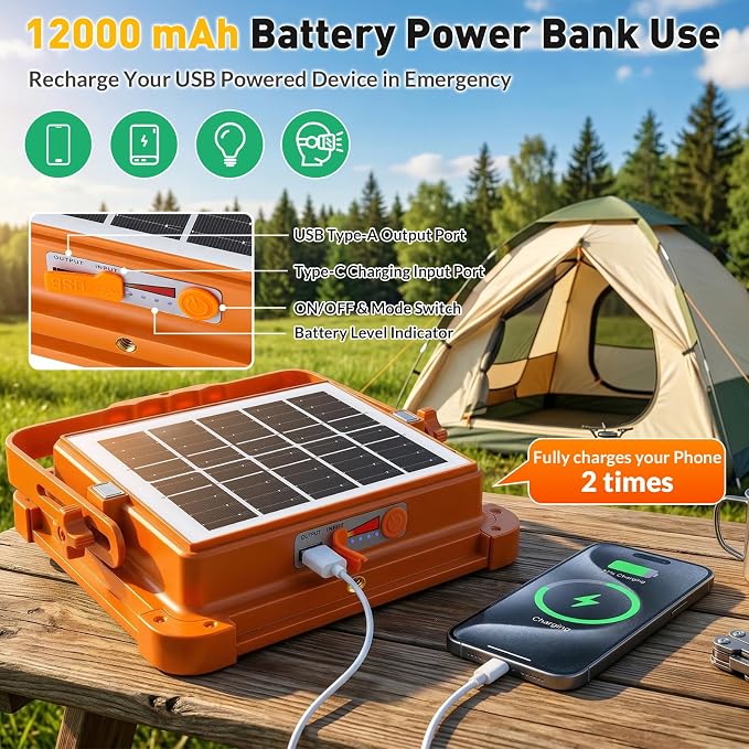 Solar Rechargeable Work Light, 474 LED 12000LM Portable Flood Lights, 12000mAh - Image 2