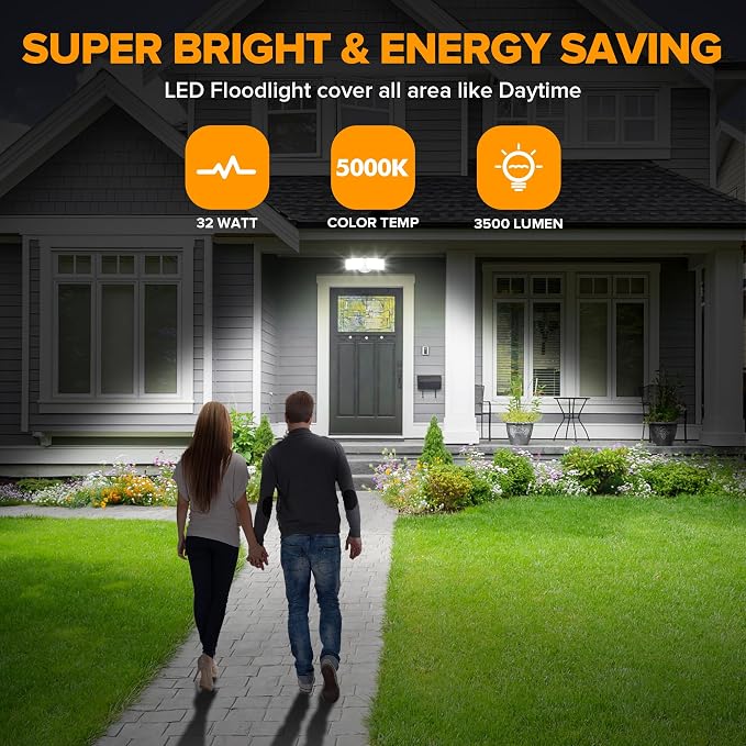 LUTEC 32W 3500LM Integrated Dual-Head LED Flood Light Outdoor, Switch - Image 2