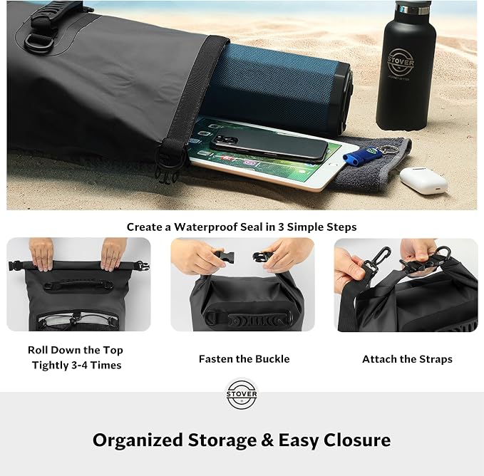 STOVER 5/10/25/30/40/55L Waterproof Dry Bag- Roll-Top Backpack w/Phone Case- - Image 5