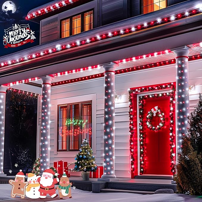 JMEXSUSS 2 Pack Red and White Solar Christmas Lights, Each 33FT 100 LED Solar - Image 4