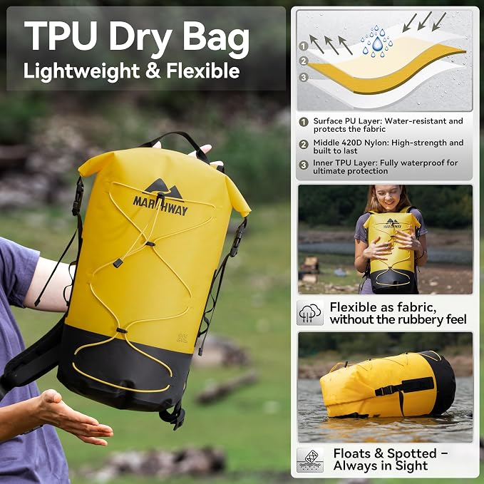 MARCHWAY Floating Roll Top Dry Bag, Flexible Lightweight TPU Waterproof - Image 2