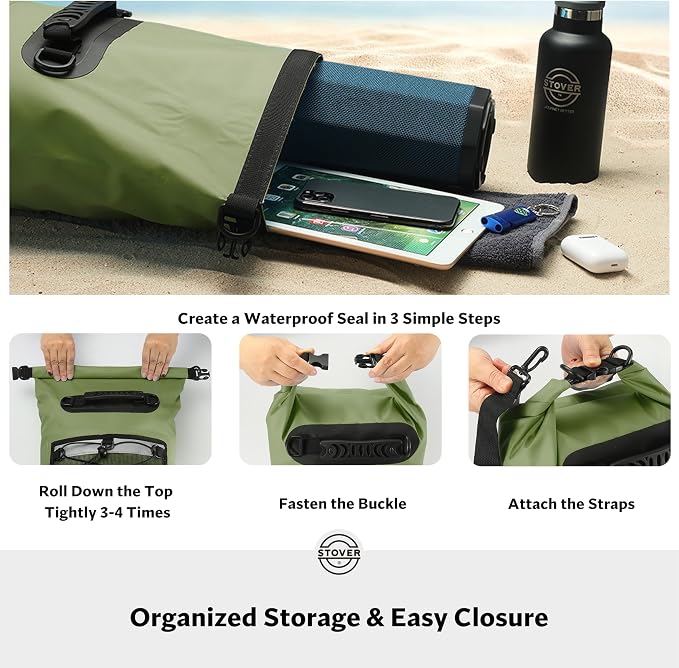 STOVER 5/10/25/30/40/55L Waterproof Dry Bag- Roll-Top Backpack w/Phone Case- - Image 5