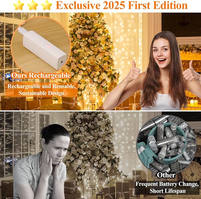 Lakumu 33FT 100 LED Fairy Lights: Rechargeable Battery Operated, Timer - Image 2