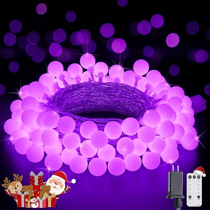 JMEXSUSS Purple Christmas Lights Indoor, Connectable 100 LED Globe String by JMEXSUSS