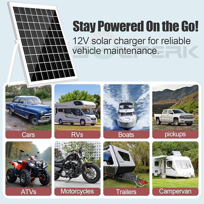 SOLPERK Solar Panel Kit 10W 12V, Waterproof Solar Battery Trickle Charger - Image 5