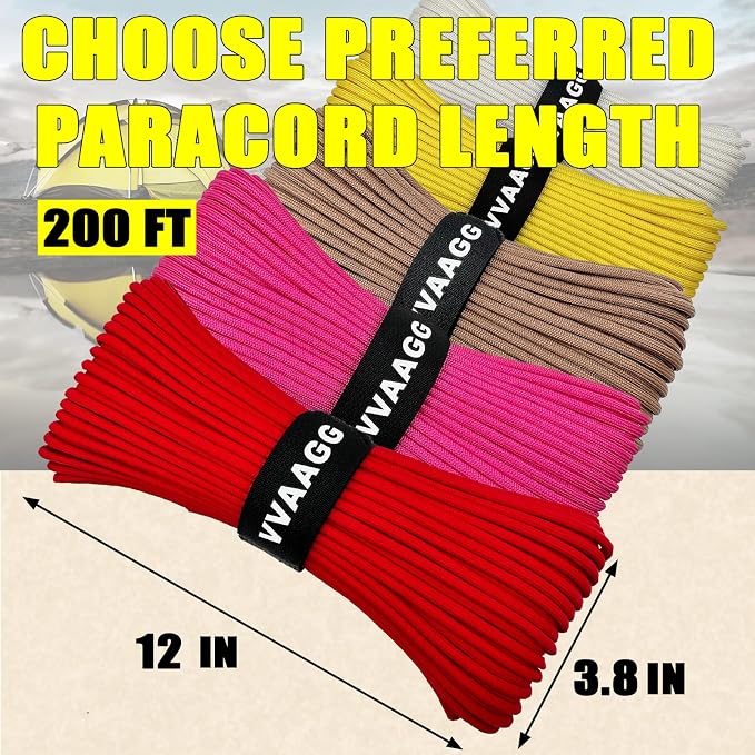VVAAGG 1000 Red Paracord 200FT Utility Parachute Cord 4mm Nylon String12 Strand - Image 4
