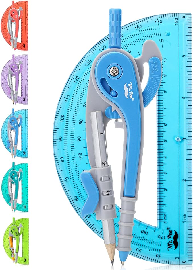 Mr. Pen- Geometry Compass and Protractor Set, 6 Inch Compass, 6 Inch Protractor by MrPen