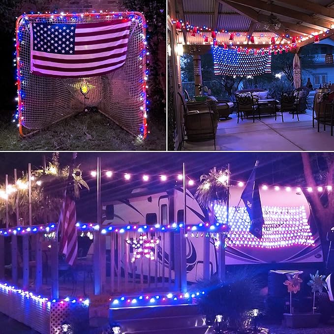 JMEXSUSS 200 LED 66ft Red White and Blue Lights Outdoor, Expandable Waterproof - Image 7
