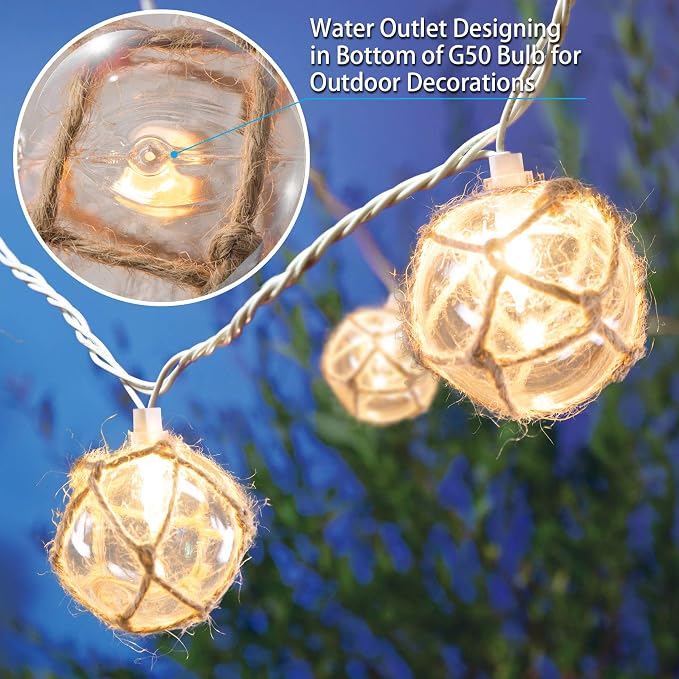 Nautical Fish Float String Lights Outdoor, Beach String Lights Set of 10 Clear - Image 4