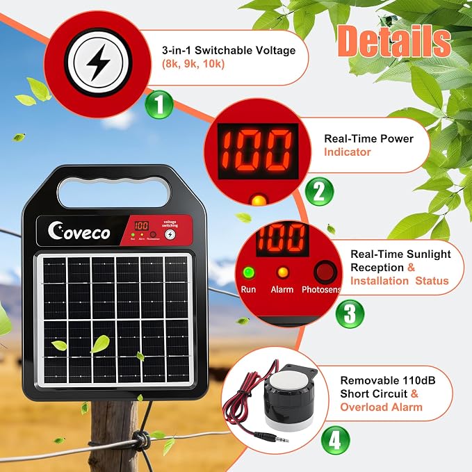 3in1 20Miles Solar Electric Fence Charger - Image 2