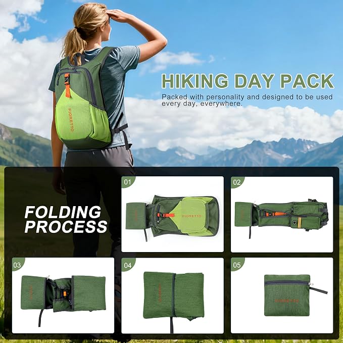 FIORETTO 20L Hiking Backpack for Women Men Mini Packable Backpack Lightweight - Image 8