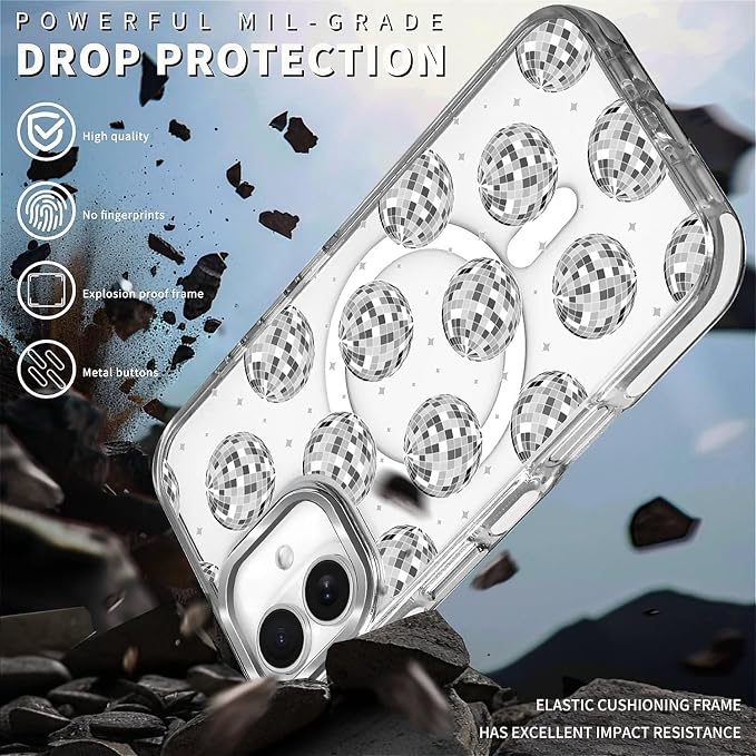 Case for iPhone 16, Disco Ball Grayish White Phone Case Design，for Women Girls - Image 5