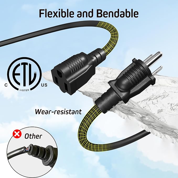 Eversimpleinc Black 1 to 3 Splitter Extension Cord, 3 Prong Plug - Image 6