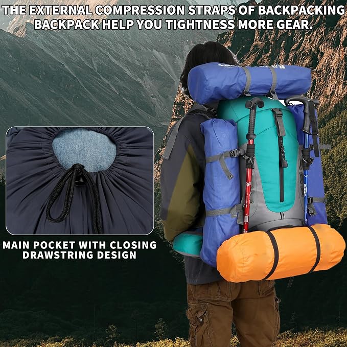 75L Hiking Backpack with Rain Cover Waterproof Camping Backpack Shoes Warehouse - Image 3