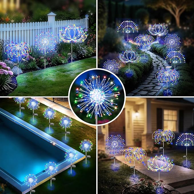 Solar Garden Lights Outdoor, 2 Pack 120 LED Twinkling Firework Lights Decorative - Image 5