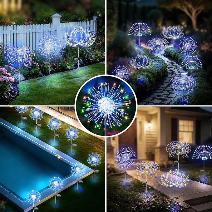 Solar Garden Lights Outdoor, 4 Pack 120 LED Twinkling Firework Lights Decorative - Image 5
