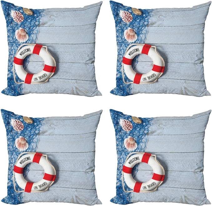 Ambesonne Coastal Throw Pillow Cushion Case Pack of 4, Welcome on Board Message by Ambesonne