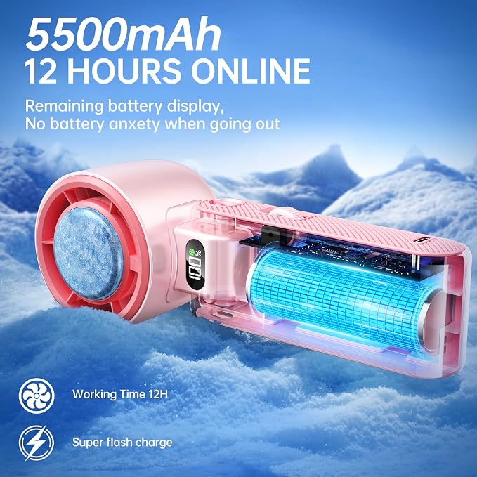 Handheld Portable Fan with Ice Cooler: 100-Speed 5500mAh Rechargeable Handheld - Image 4