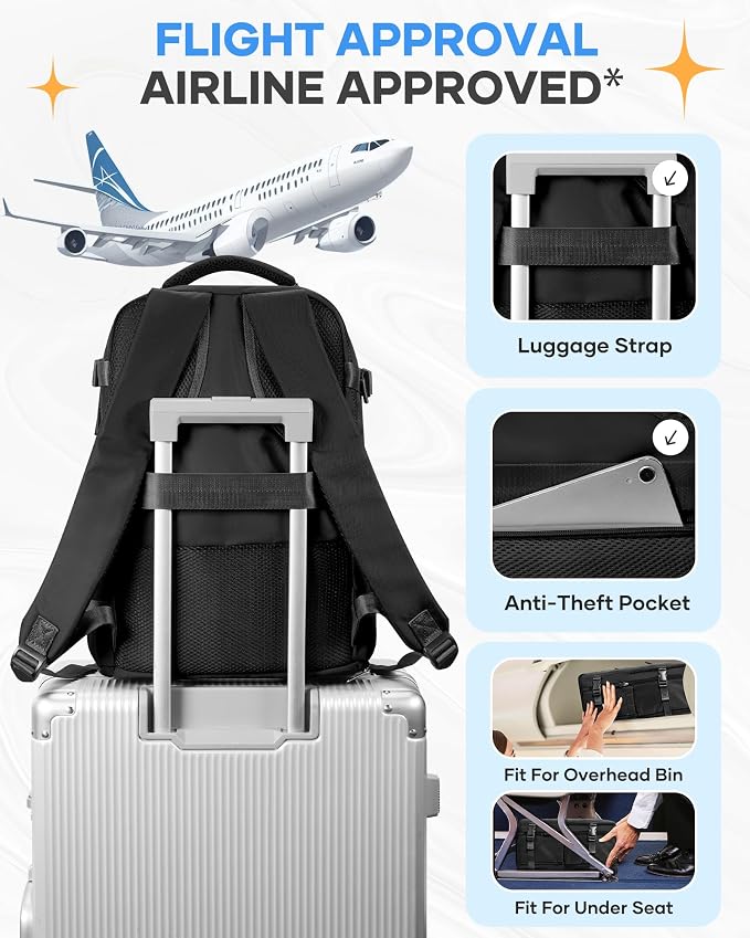 coofay Black Travel Backpack Carry on Flight Approved Mochila De Viaje Personal - Image 7