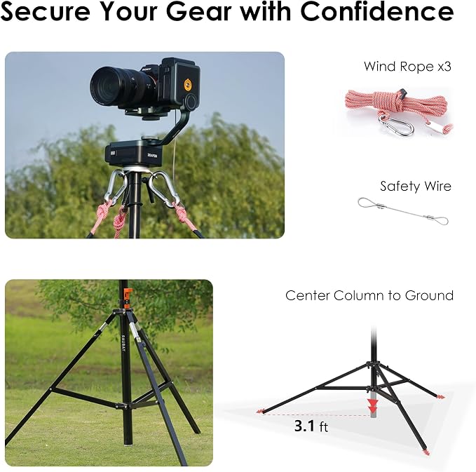 RAUBAY 24' Tall Tripod Stand, Extreme Tall Heavy Duty Sports Camera Video Tripod - Image 6