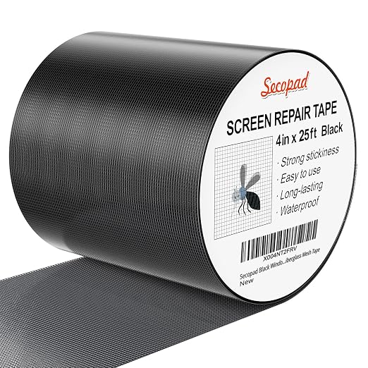 Secopad Black Window Screen Repair Tape, 4IN X 25FT Screen Repair Kit by Secopad